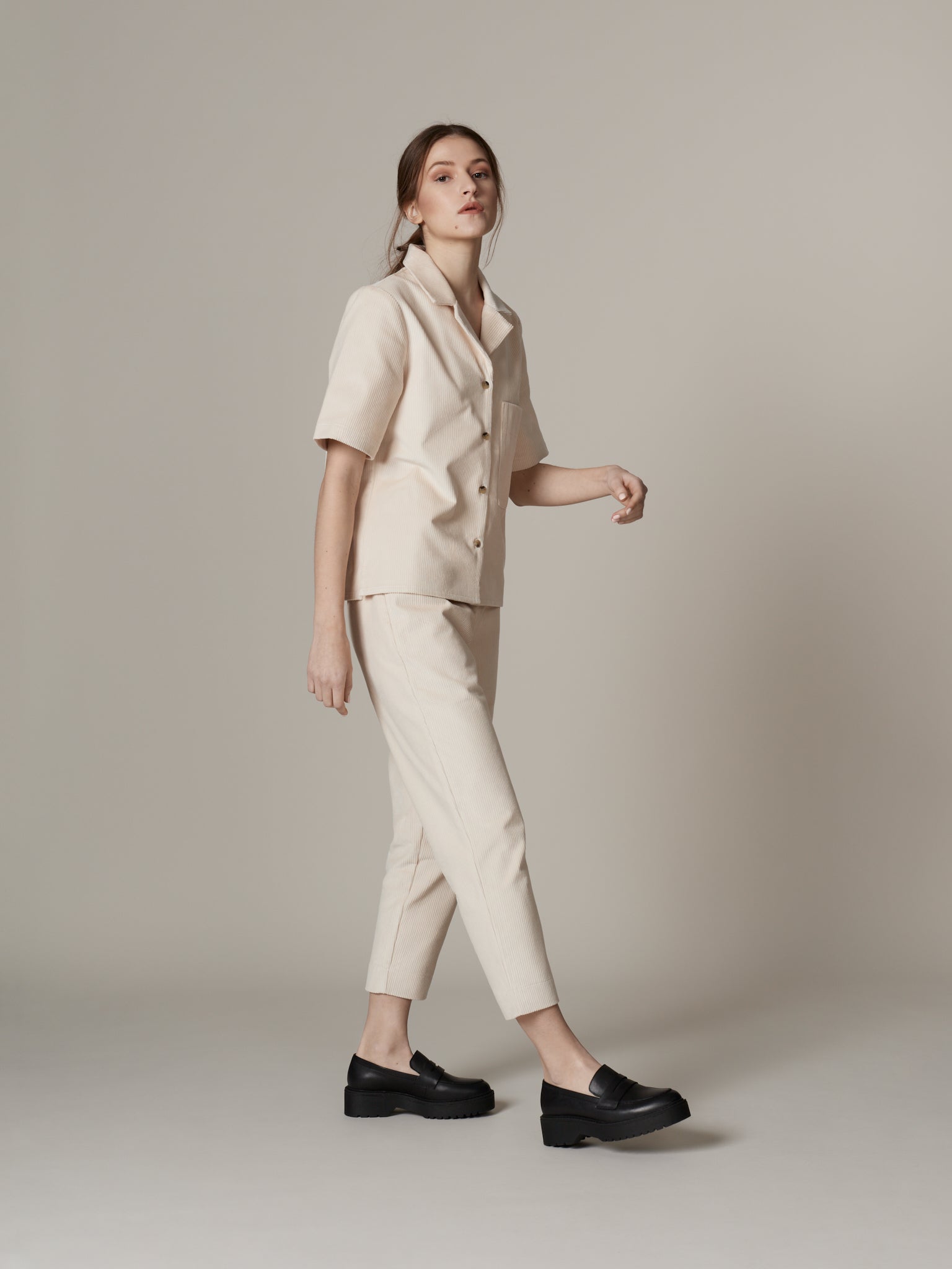 Simple white corduroy outfit