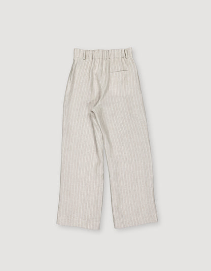 PLEATED LINEN PIN STRIPE TROUSERS