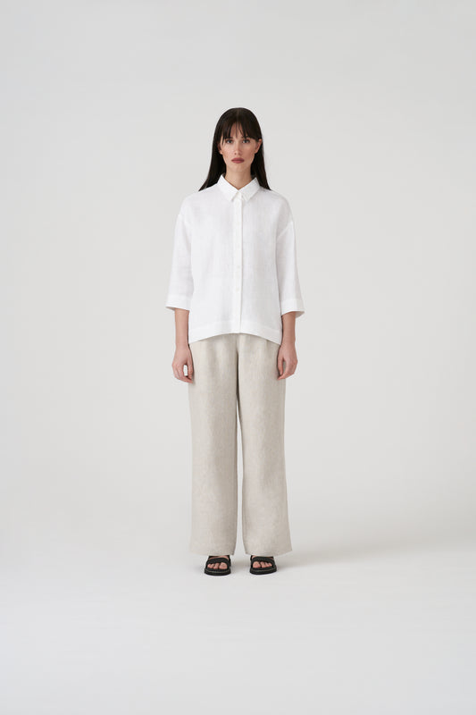 PLEATED LINEN STRAIGHT-LEG TROUSERS